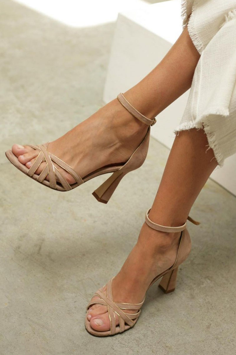 Remi | Round Toe Patchwork Sandals with Thin Heel
