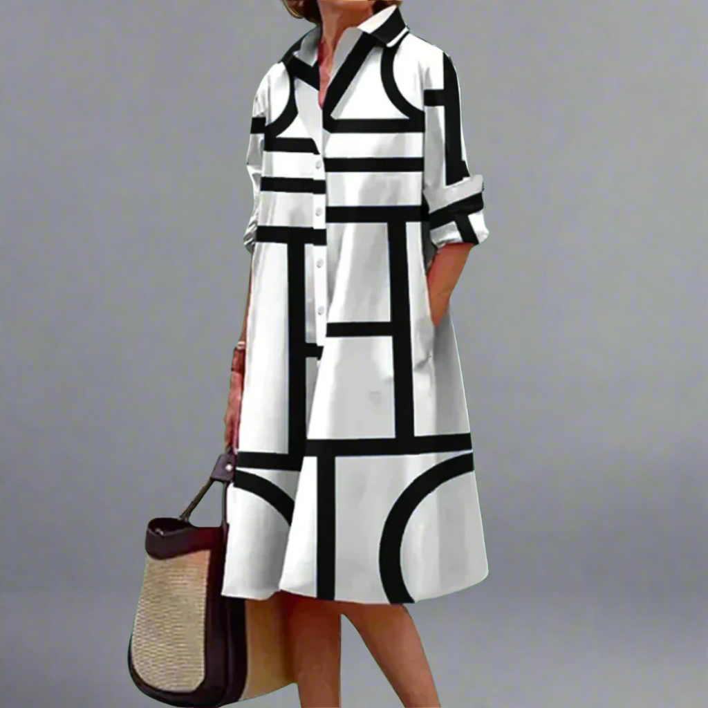 Elowen | Elegant Geometric Stripe Midi Dress
