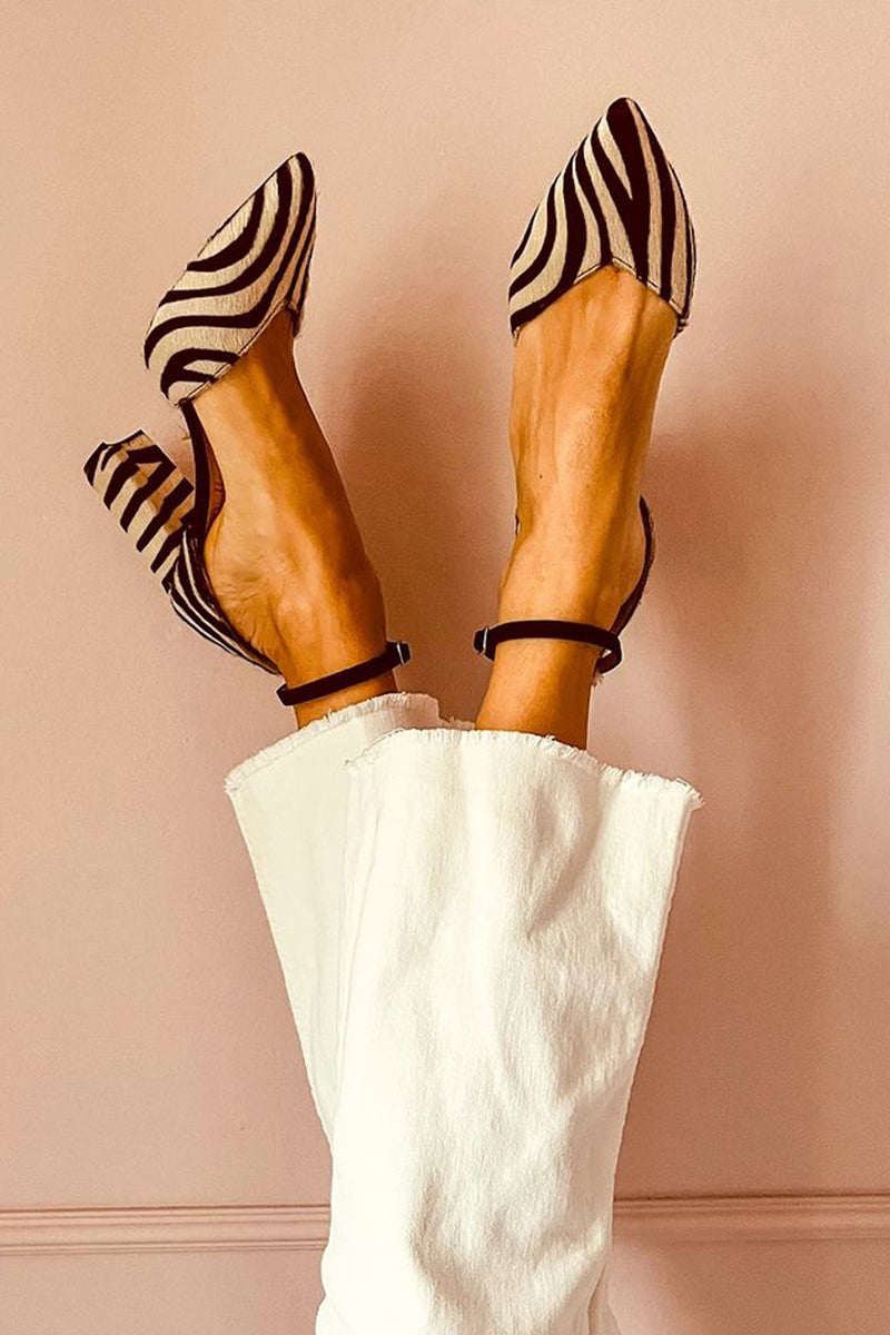 Audrey | Medium Heel Sandals with Strap and Zebra Print