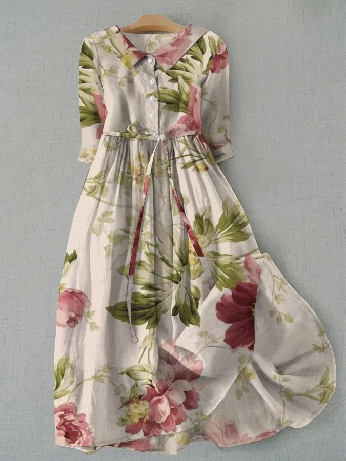 Baylee | Vintage Dress with Floral Pattern and Laced Waist
