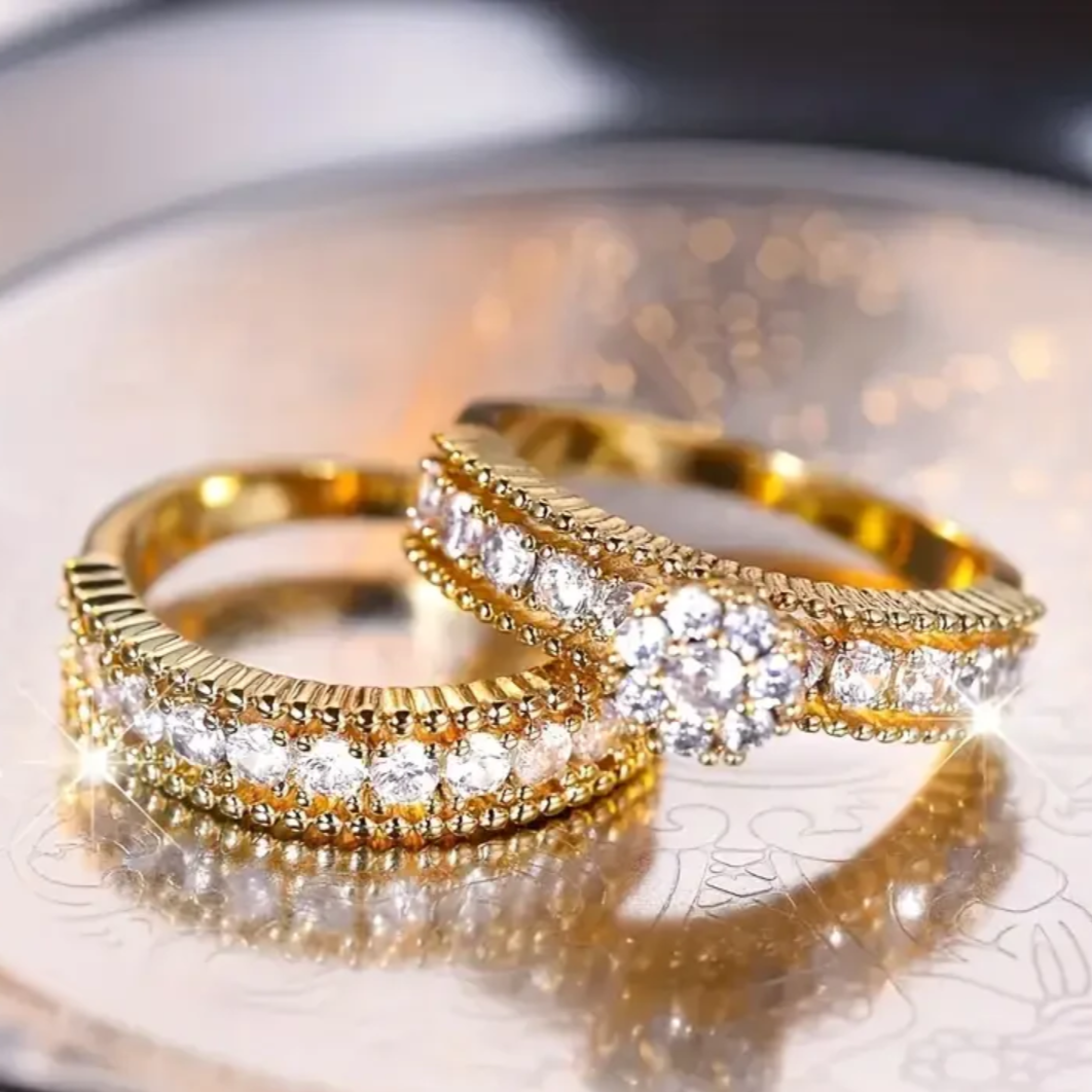 BRIGHT ZIRCONIA GOLD RING SET