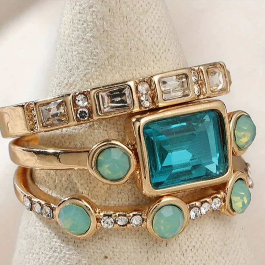 OCEAN - VINTAGE CRYSTAL RING SET