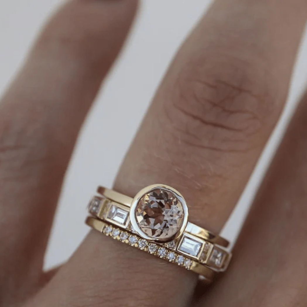INLAID CRYSTAL GOLD RING SET