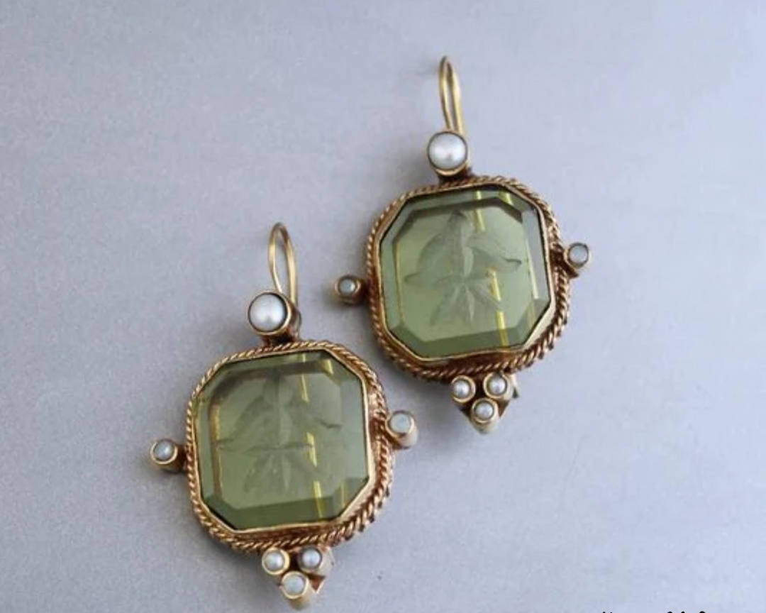 VINTAGE GREEN & PEARL EARRINGS