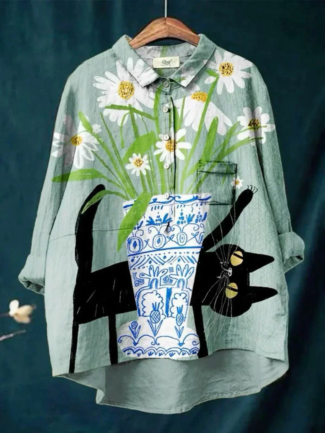 Florence | Blouse with Cat and Flower Print
