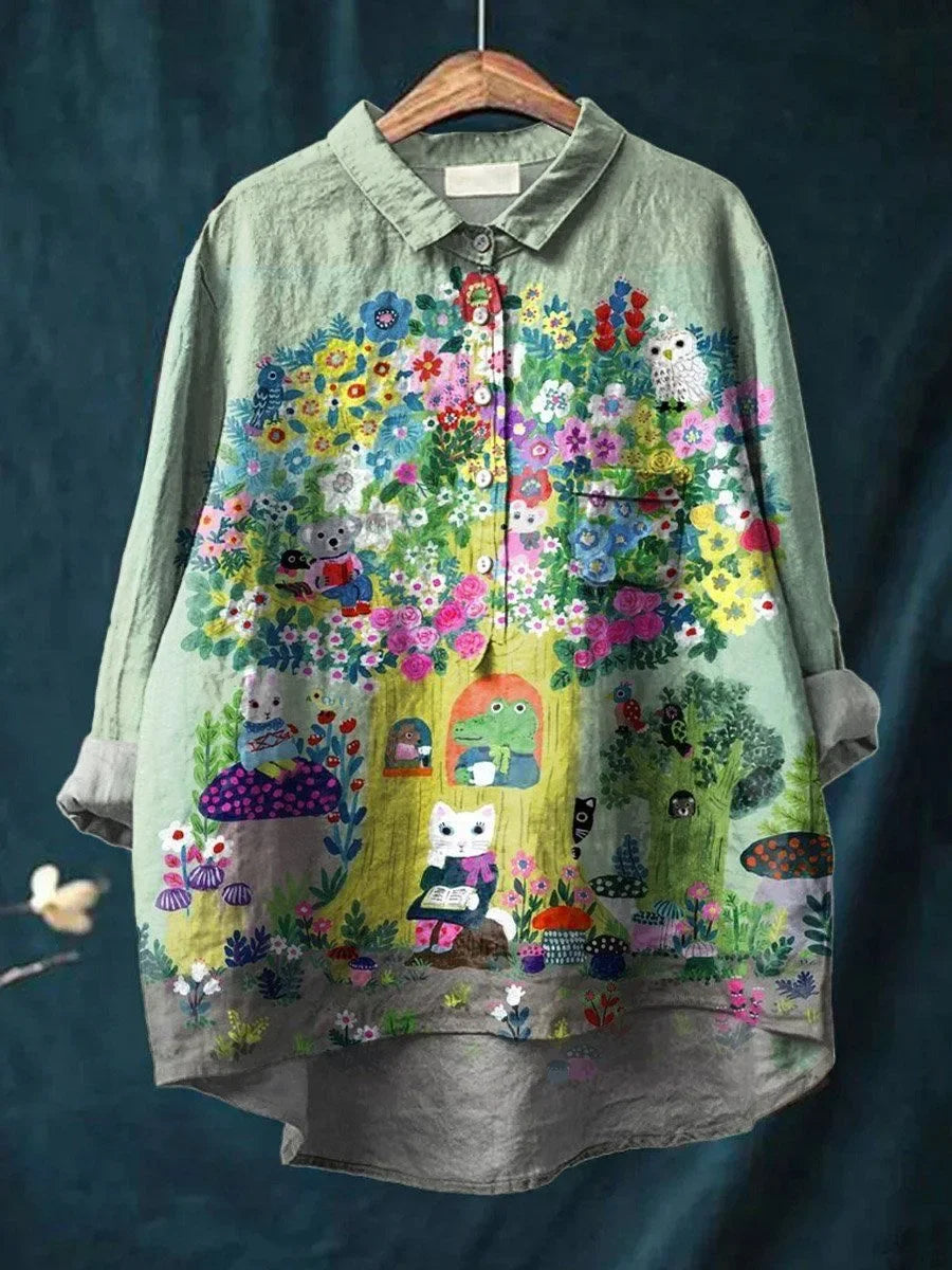Chelsea | Whimsical blouse with forest animal print