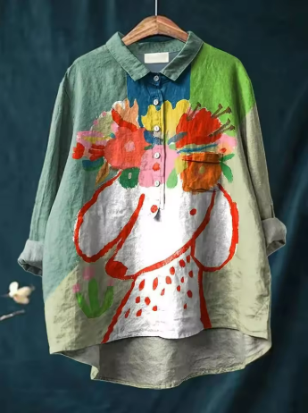 Alexandra | Blouse with Floral and Dog Print