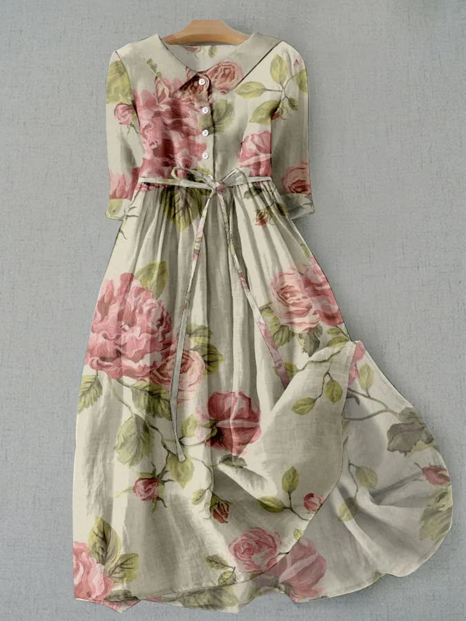 Marley | Vintage Dress with Lace Waistband and Floral Print