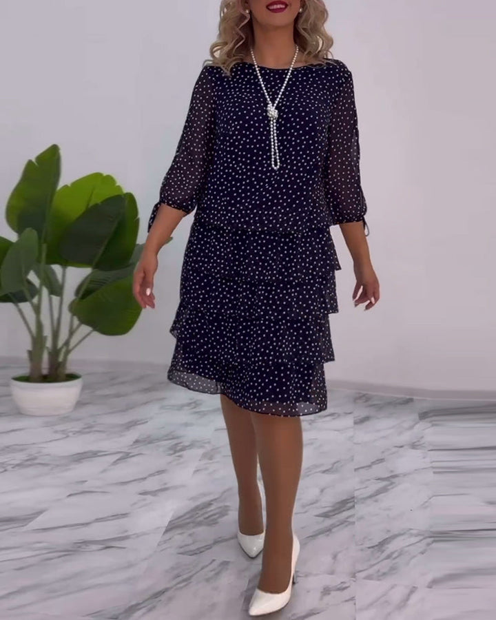 Eralyn | Polka Tiered Dress With Tie-Slit Sleeves