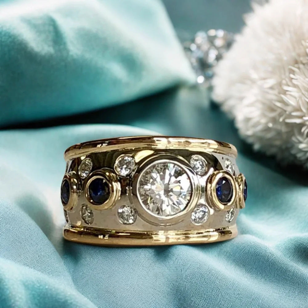 VINTAGE GOLDEN INLAID ZIRCONIA RING