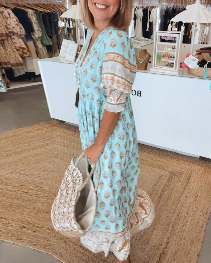 Susan | Casual Printed V-neck Half Sleeve Dress