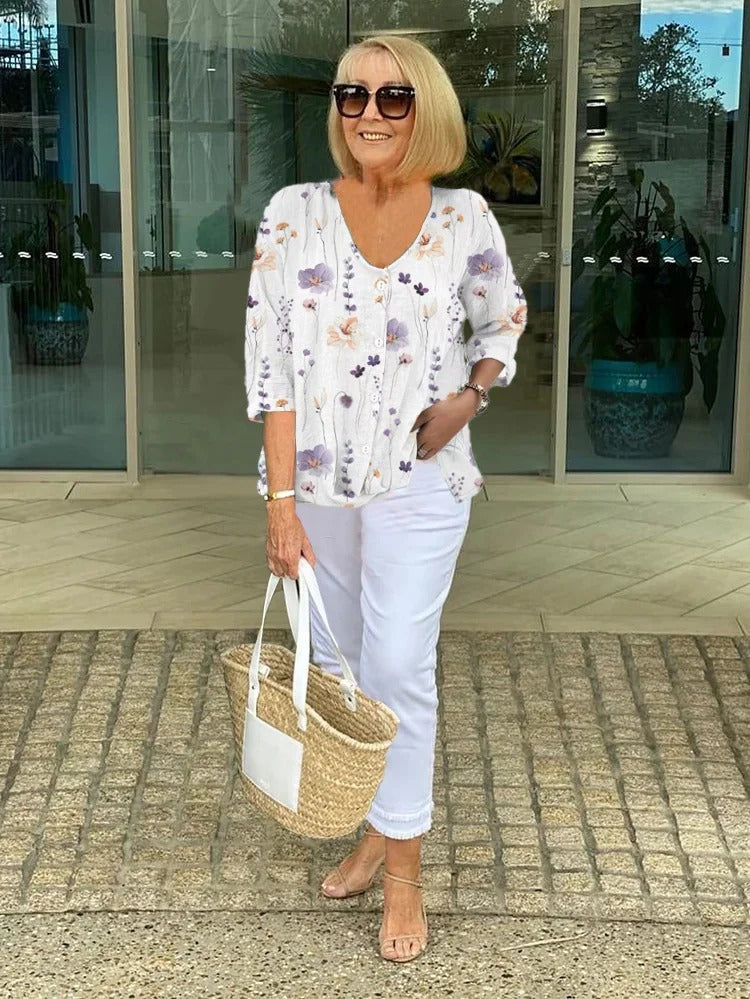 Teresa | Elegant Floral Blouse With Button