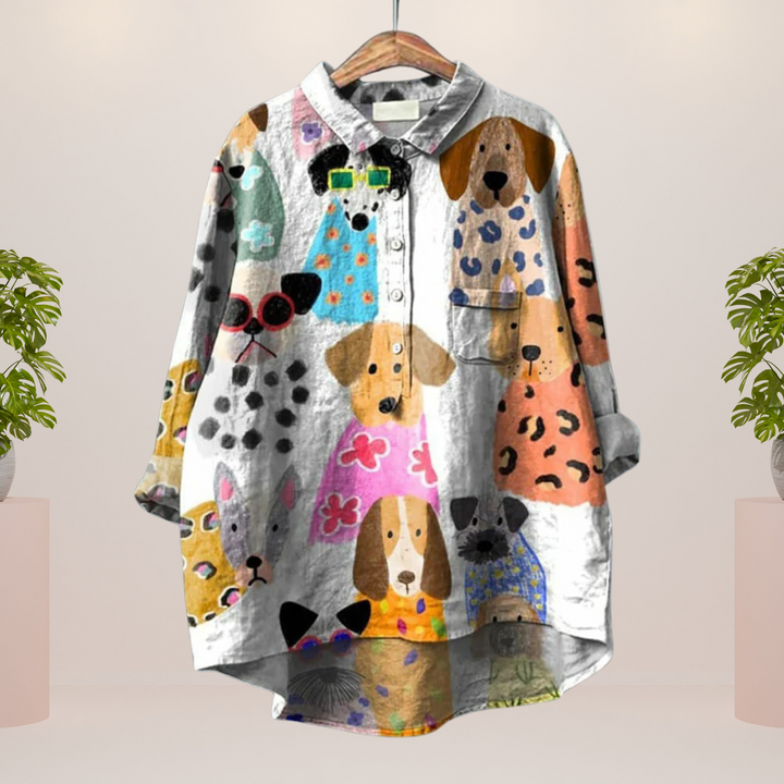 Freya | Playful shirt with dog motif and button closure