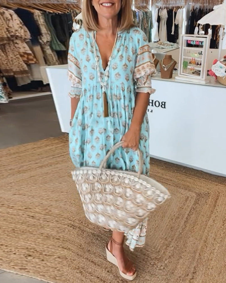 Susan | Casual Printed V-neck Half Sleeve Dress