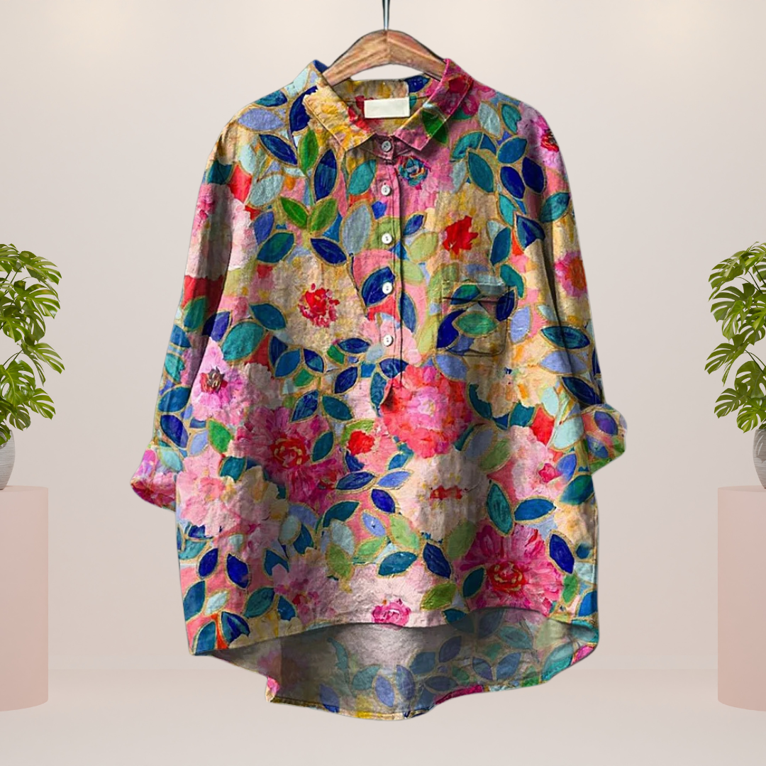 Freya | Playful shirt with dog motif and button closure