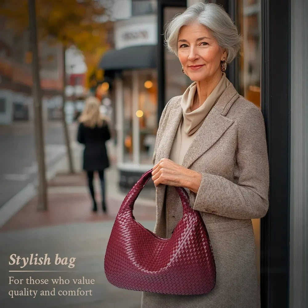 Tessa | Elegant PU Leather Woven Tote Bag