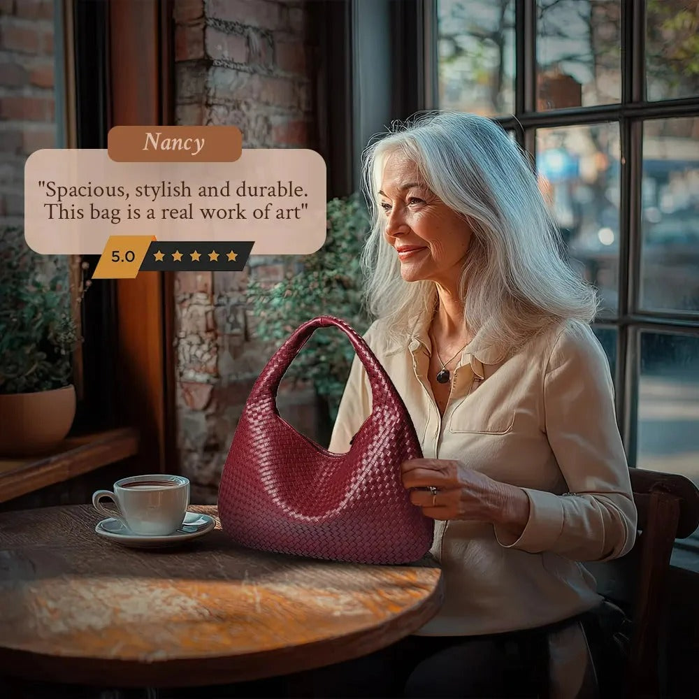 Tessa | Elegant PU Leather Woven Tote Bag