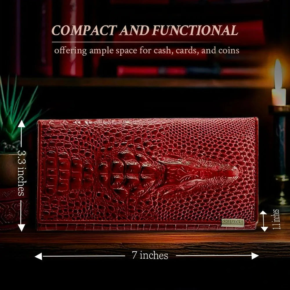 Caroline | Luxury Crocodile-Embossed Leather Wallet for Women