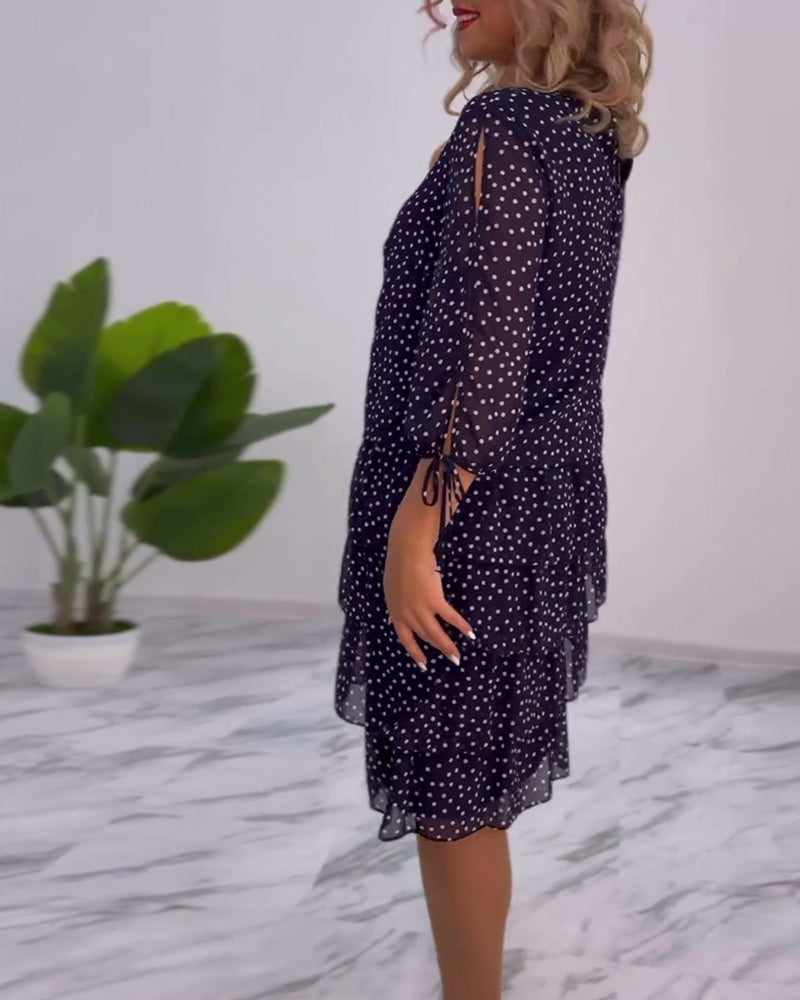 Eralyn | Polka Tiered Dress With Tie-Slit Sleeves