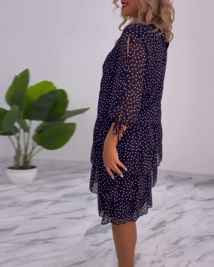 Eralyn | Polka Tiered Dress With Tie-Slit Sleeves