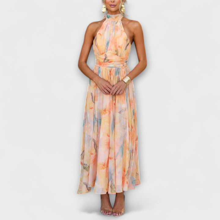 Mia | Halter-Neck Watercolor Print Maxi Dress