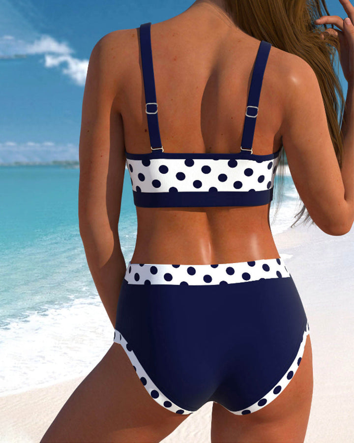 Amelia | High-Waisted Polka Dot Bikini with Patchwork Design