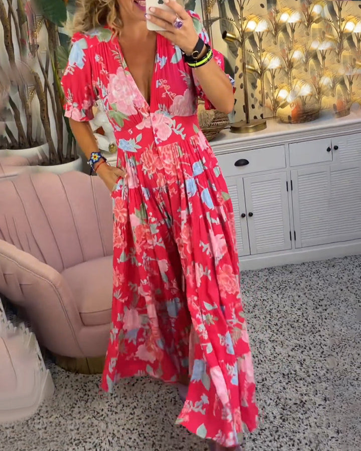 Sharon | Floral Print V-neck Pocket Dress