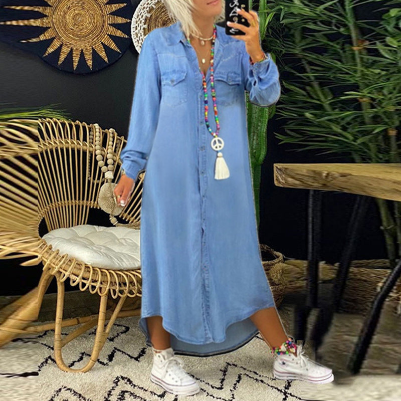Ella | Long Sleeve Maxi Dress in Denim