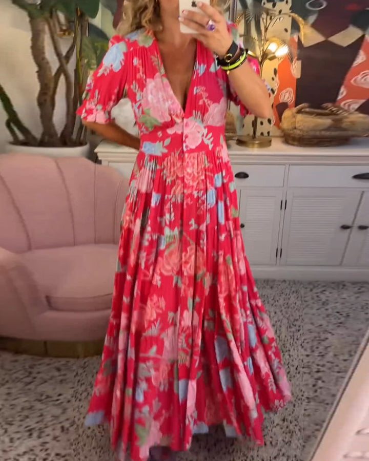 Sharon | Floral Print V-neck Pocket Dress