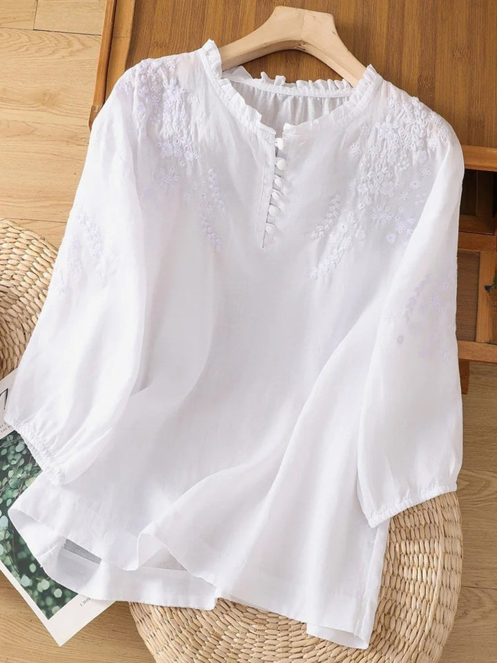 Kissina | Embroidered Cotton Linen Blouse
