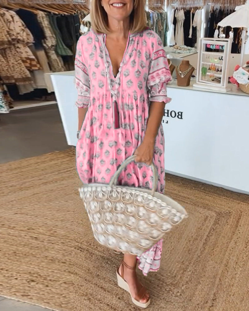 Susan | Casual Printed V-neck Half Sleeve Dress