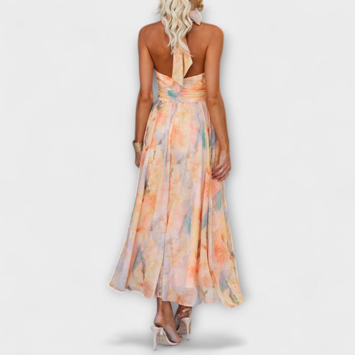 Mia | Halter-Neck Watercolor Print Maxi Dress