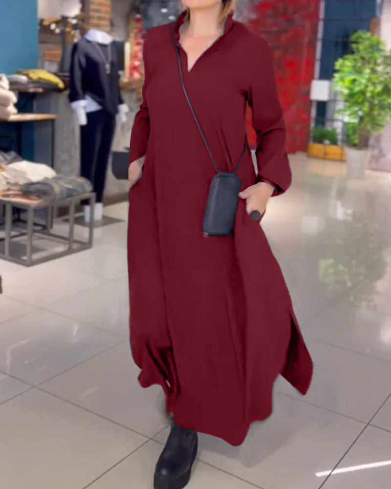 Evia | Loose Long Dress with Lapel and Slit