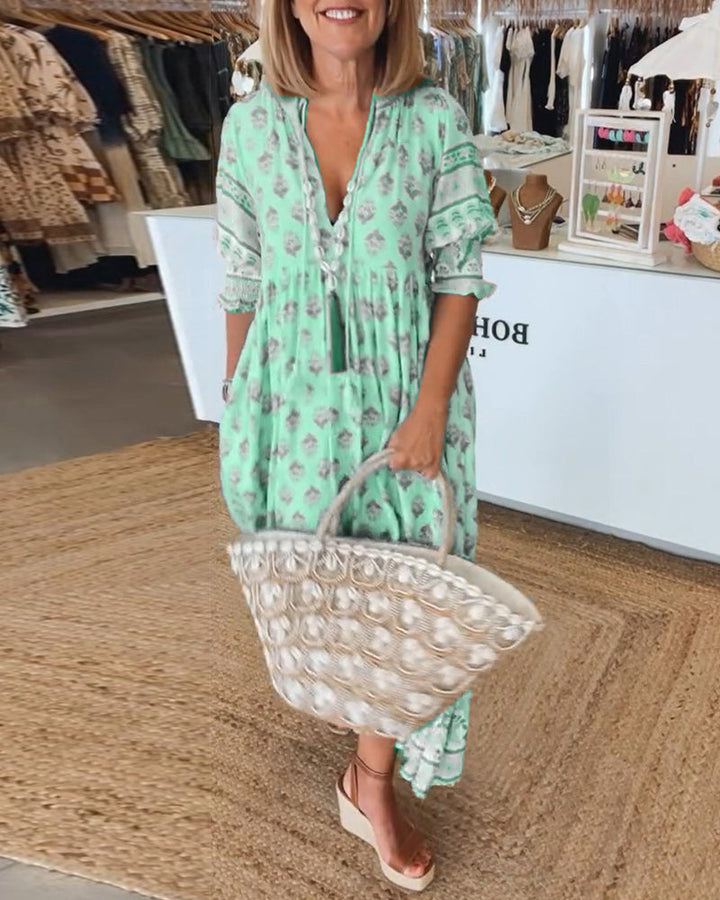 Susan | Casual Printed V-neck Half Sleeve Dress
