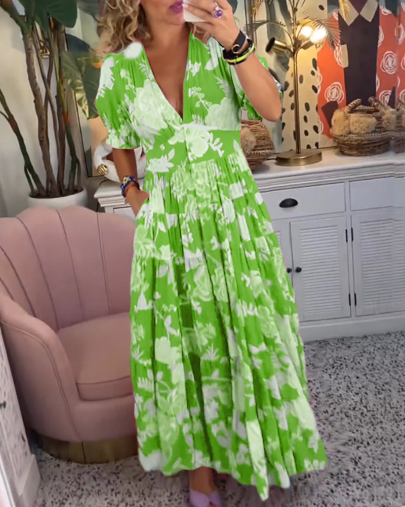 Sharon | Floral Print V-neck Pocket Dress