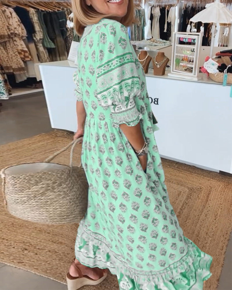 Susan | Casual Printed V-neck Half Sleeve Dress