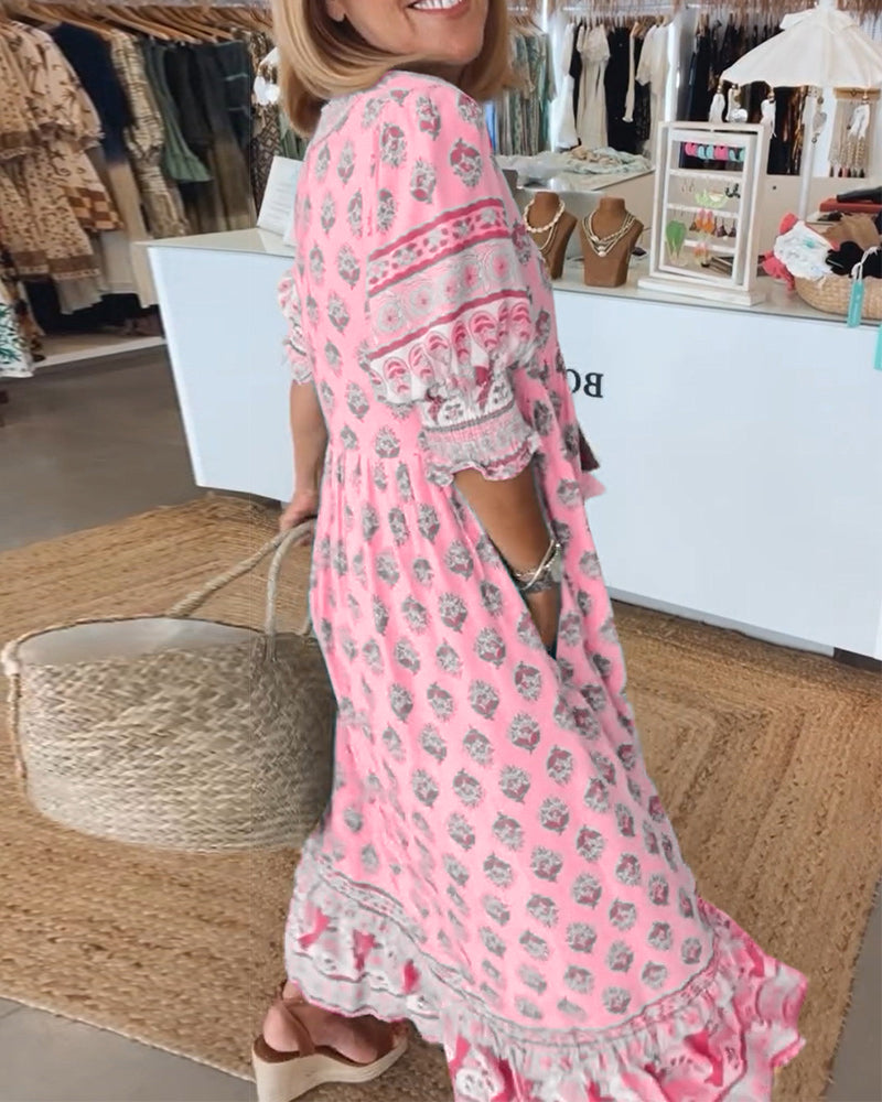 Susan | Casual Printed V-neck Half Sleeve Dress