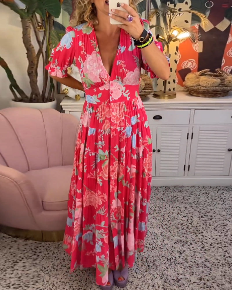 Sharon | Floral Print V-neck Pocket Dress