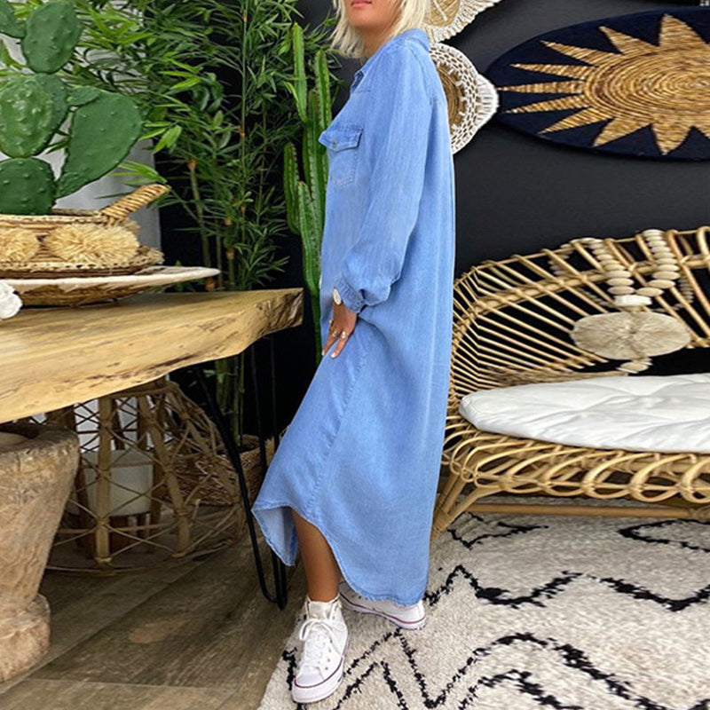Ella | Long Sleeve Maxi Dress in Denim