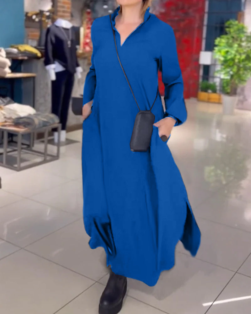 Evia | Loose Long Dress with Lapel and Slit