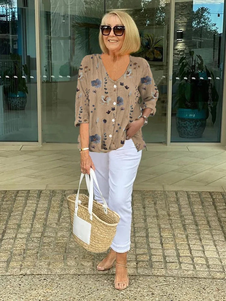 Teresa | Elegant Floral Blouse With Button