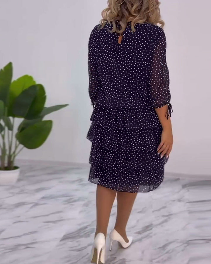 Eralyn | Polka Tiered Dress With Tie-Slit Sleeves