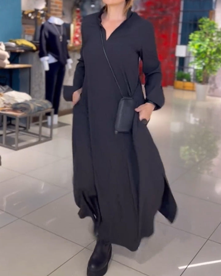 Evia | Loose Long Dress with Lapel and Slit