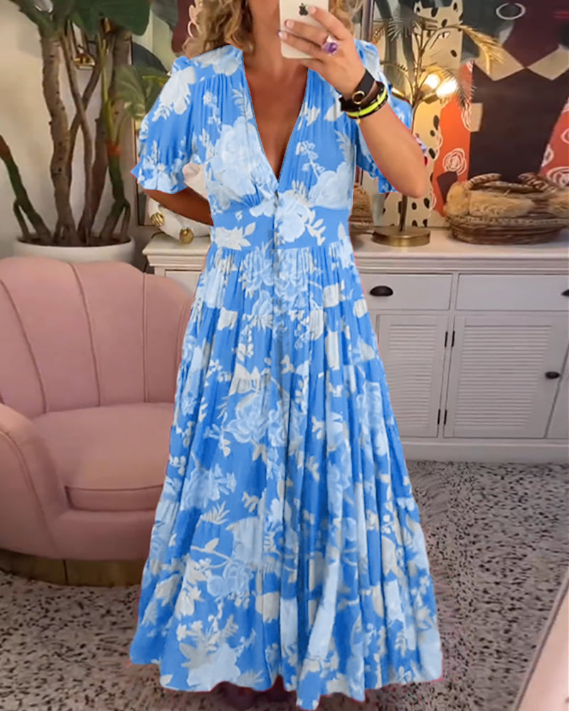 Sharon | Floral Print V-neck Pocket Dress