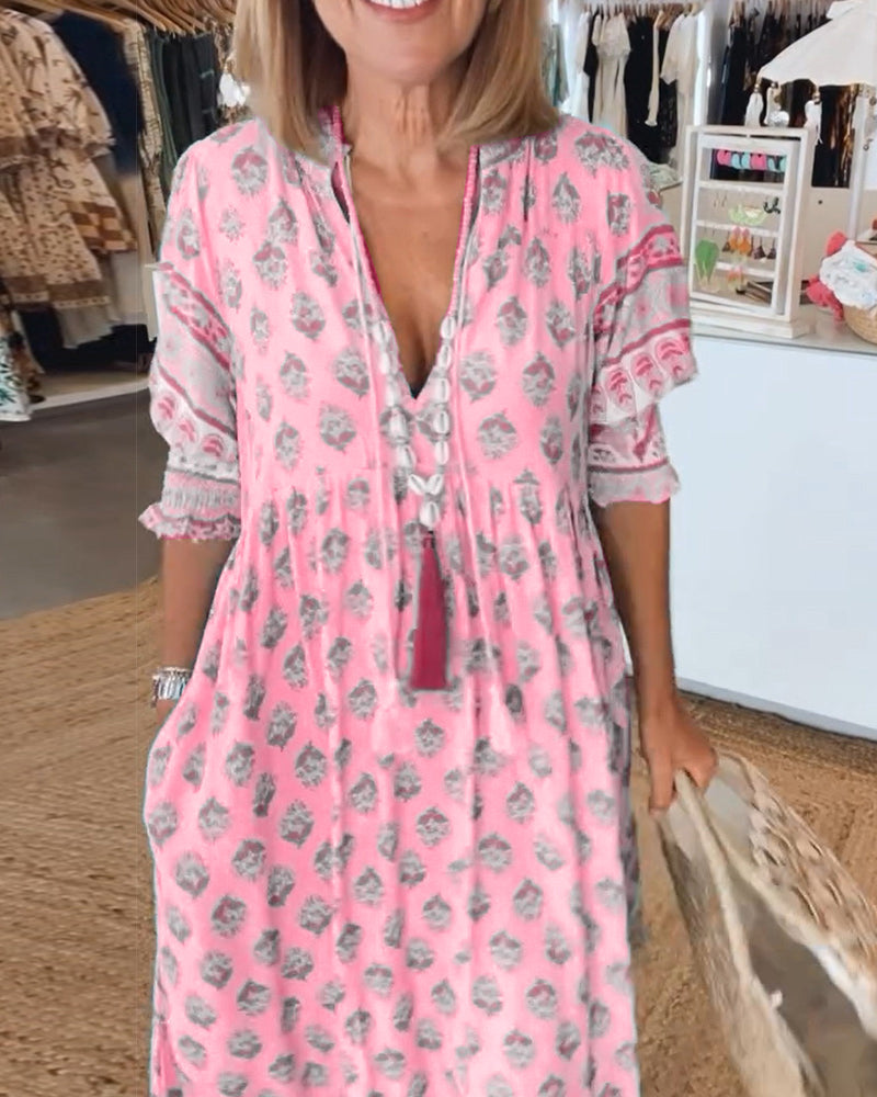 Susan | Casual Printed V-neck Half Sleeve Dress