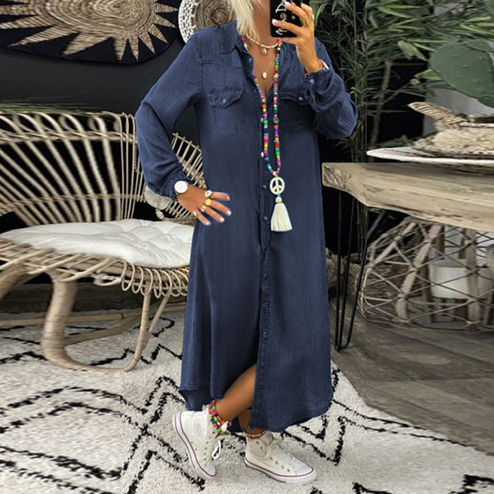 Ella | Long Sleeve Maxi Dress in Denim