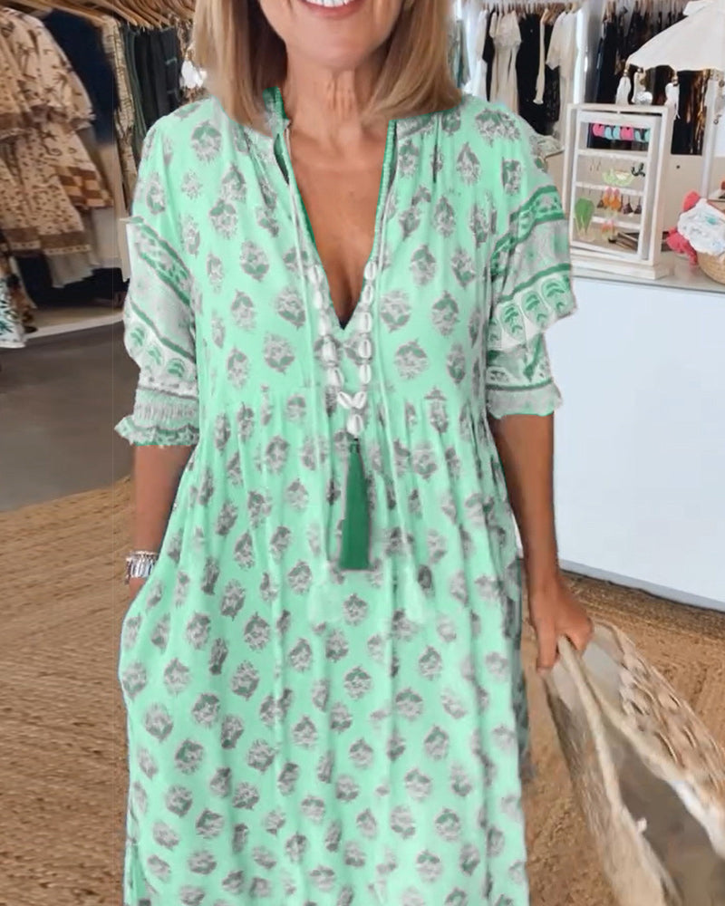 Susan | Casual Printed V-neck Half Sleeve Dress
