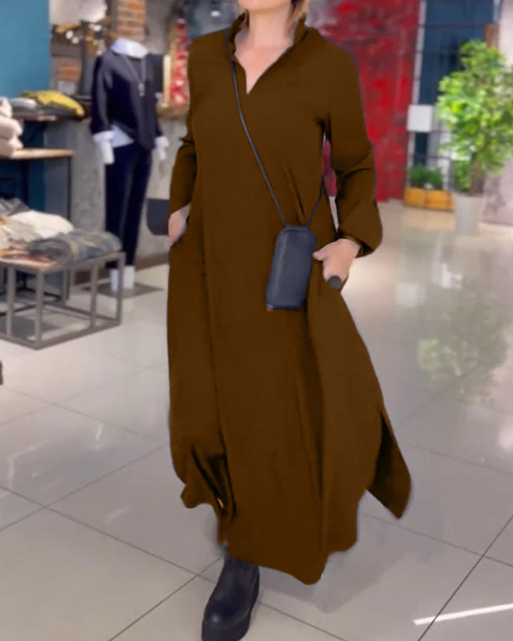 Evia | Loose Long Dress with Lapel and Slit