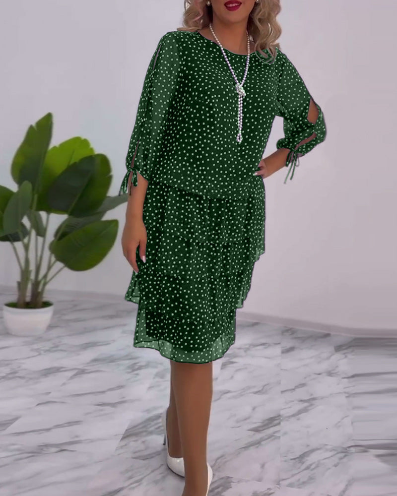 Eralyn | Polka Tiered Dress With Tie-Slit Sleeves