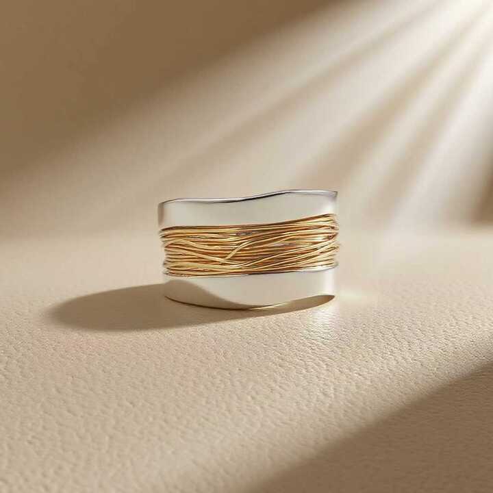 SILVER GOLDEN THREADS RING